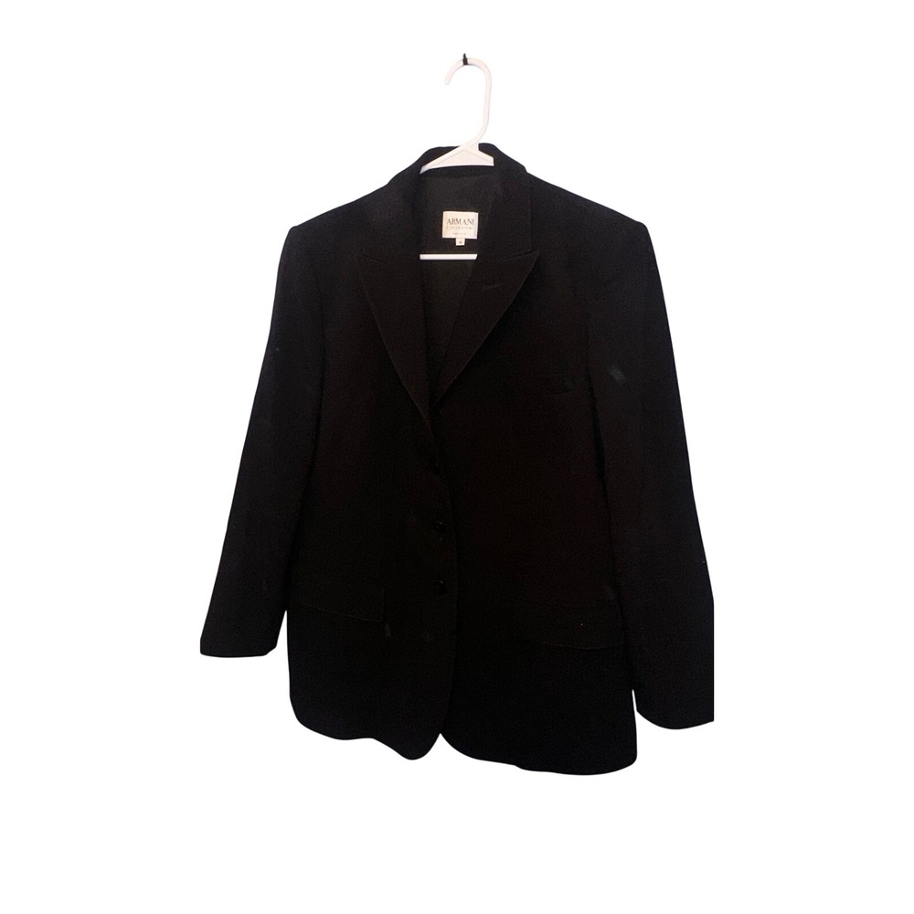 Armani Collezioni Black Virgin Wool 3-Button Blazer Jacket Womens Size 16 Italy